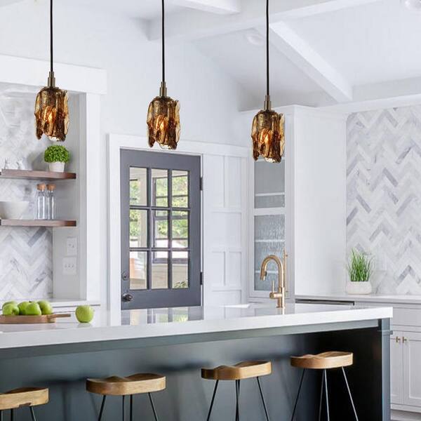 IHOMEadore 1-Light Satin Nickel Pendant Light with Glass Shade