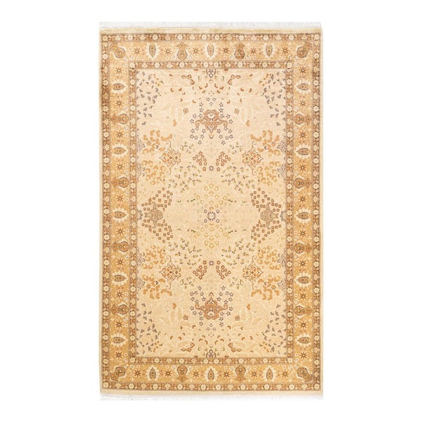Mogul Ivory 5 ft. x 8 ft. Oriental Wool Indoor Area Rug
