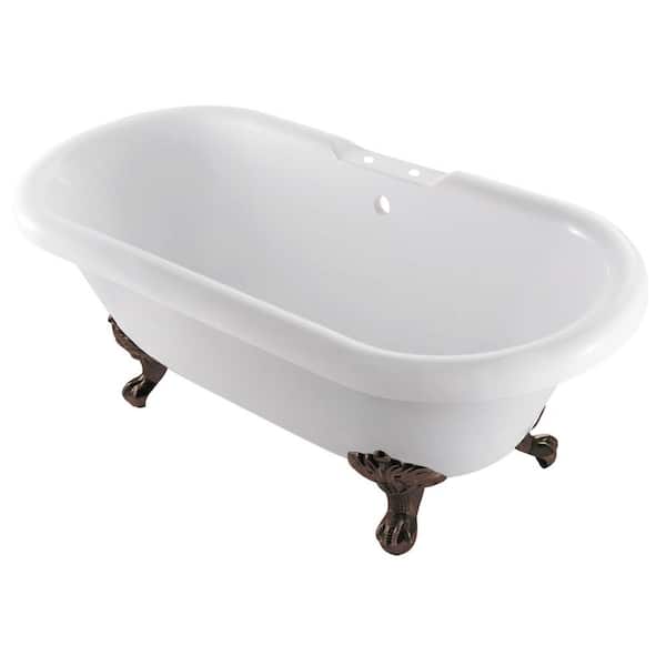 Kingston Brass Aqua Eden 67 in. Acrylic Clawfoot Non-Whirlpool Bathtub in White/Oil Rubbed Bronze with 7 in. Faucet Drillings
