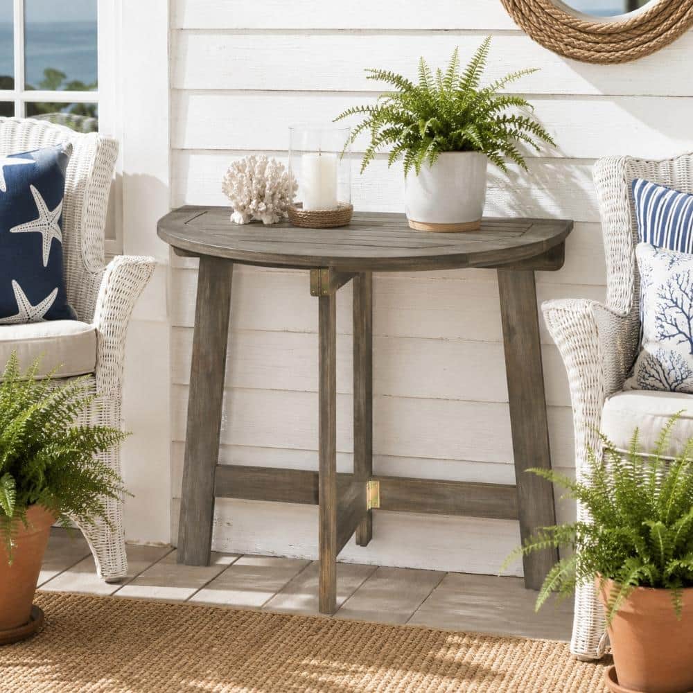 Mshliw Folding Acacia Wood Half Round Bistro Table, Outdoor Patio
