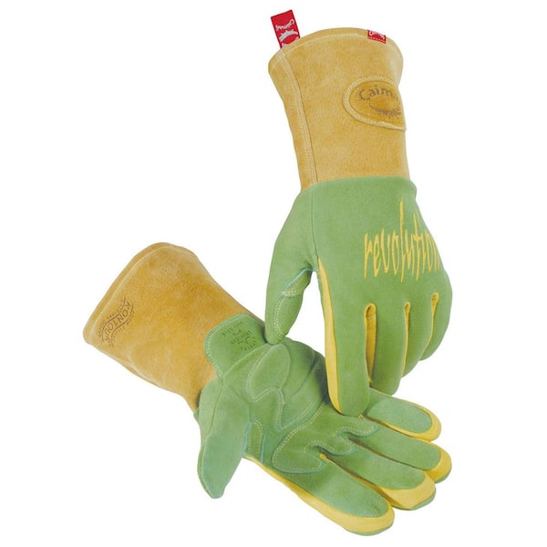 Caiman Large Green Ergonomic Deerskin Mig/Stick Welding Gloves