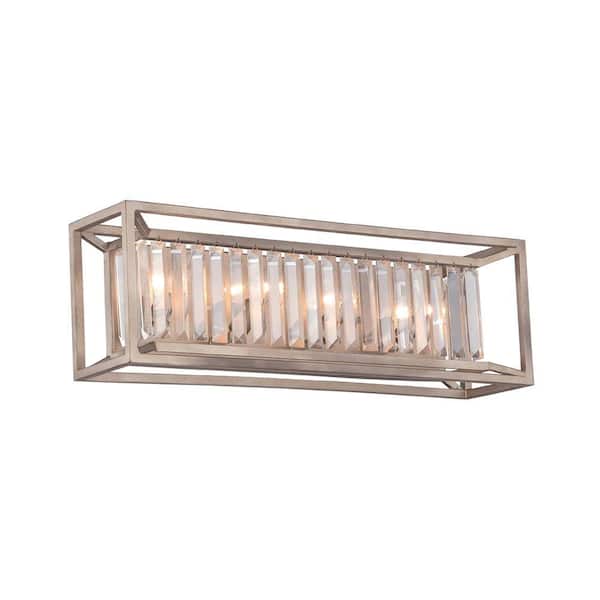 Designers Fountain 23.75 in. Linares 4-Light Aged Platinum Glam Bathroom Vanity Light with Crystal Prisms Shades