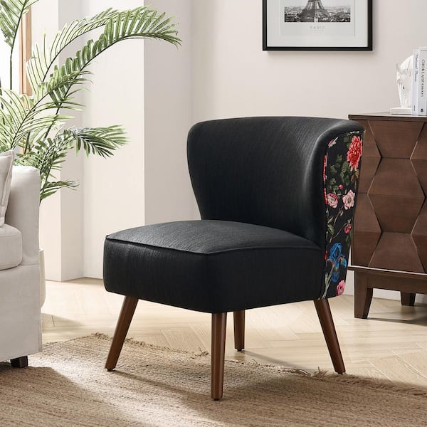 JAYDEN CREATION Black Timon Modern Variety Fabric Pattern Wingback Side Chair with Solid Wood Legs