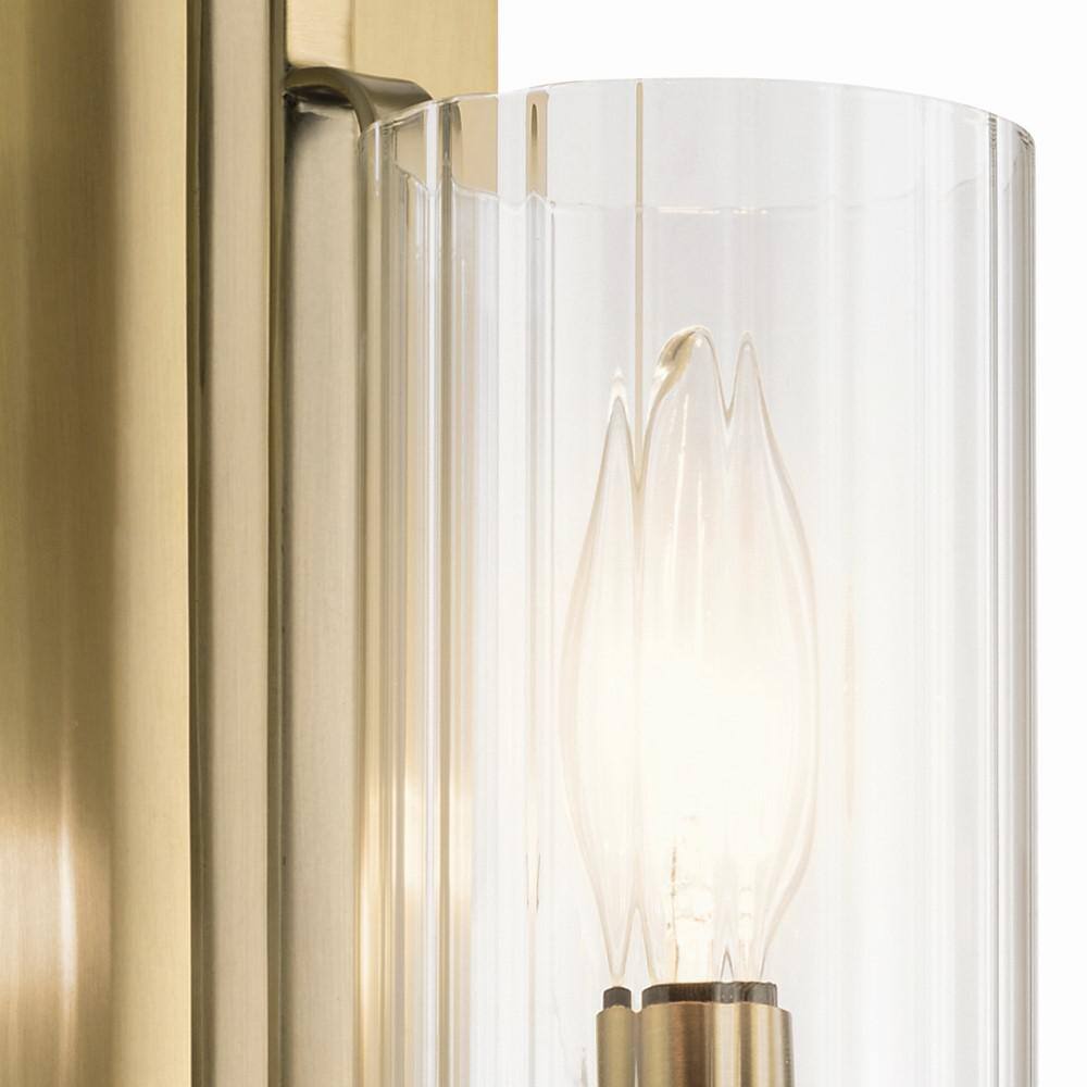 Kimrose Brushed Natural Brass Cylinder Sconce with Clear Fluted Glass