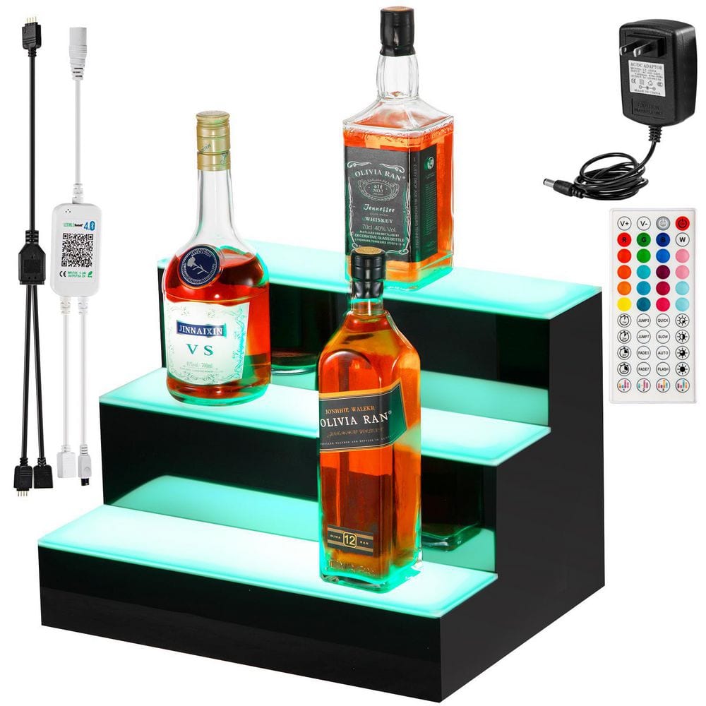 9-Bottle LED Lighted Liquor Bottle Display Shelf 16 in. LED Bar Shelves for Liquor 3-Step Wine Rack for Commercial Bar JJLEDJJ3C16YC0001V1 - The Home Depot
