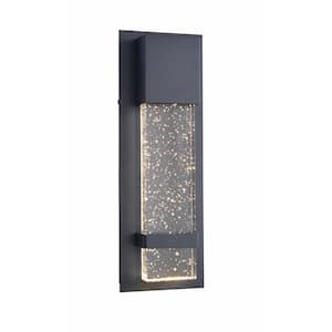 1-Light Black Integrated LED Outdoor Wall Lantern Sconce Light with Seeded Glass
