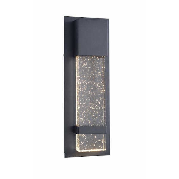 Home Decorators Collection 13.75 in. 1-Light Black Integrated LED Hardwired Outdoor Wall Light Lantern Sconce with Seeded Glass