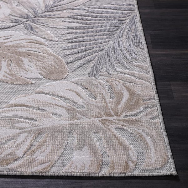 Bloom Beige/Gray 8 ft. x 10 ft. Leaf Tropical Botanical Indoor/Outdoor Area Rug
