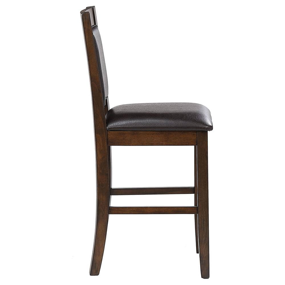 Walnut and Brown Faux Leather Transitional Counter Stool