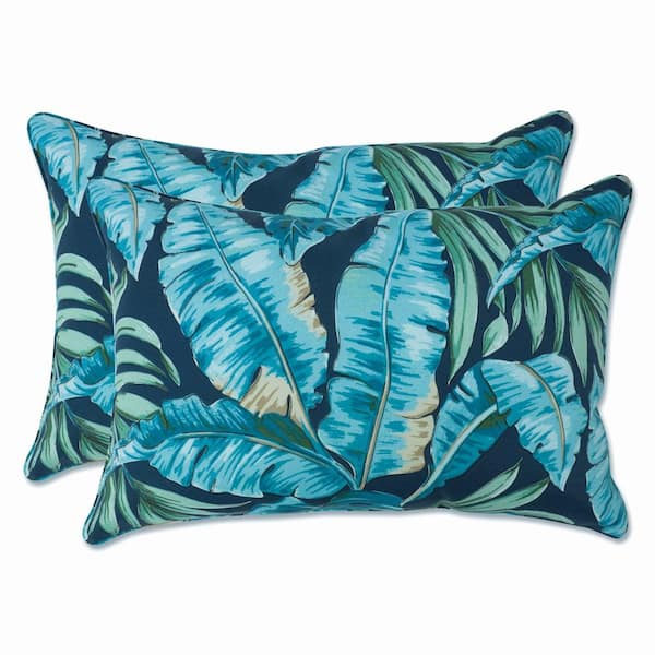 Pillow Perfect Floral Blue Rectangular Outdoor Lumbar Throw Pillow 2-Pack