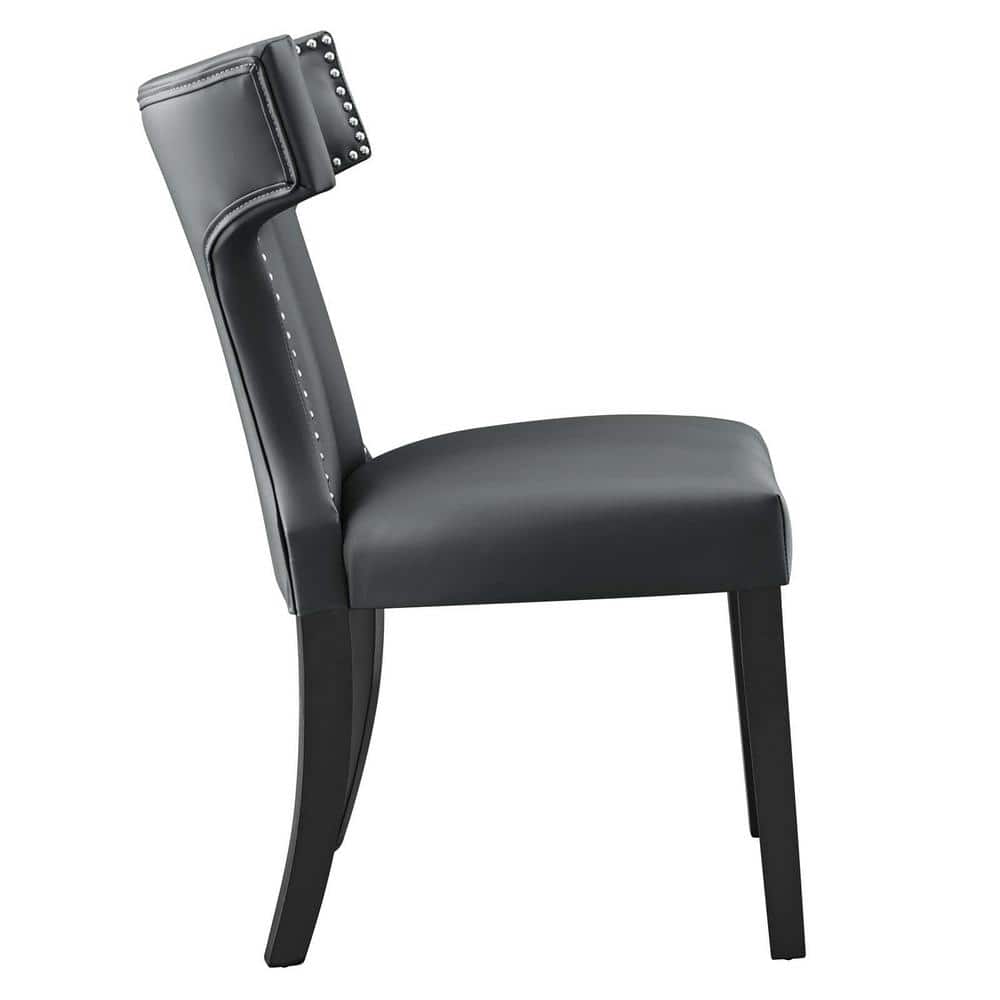 Gray Faux Leather Upholstered Side Chair with Wood Legs