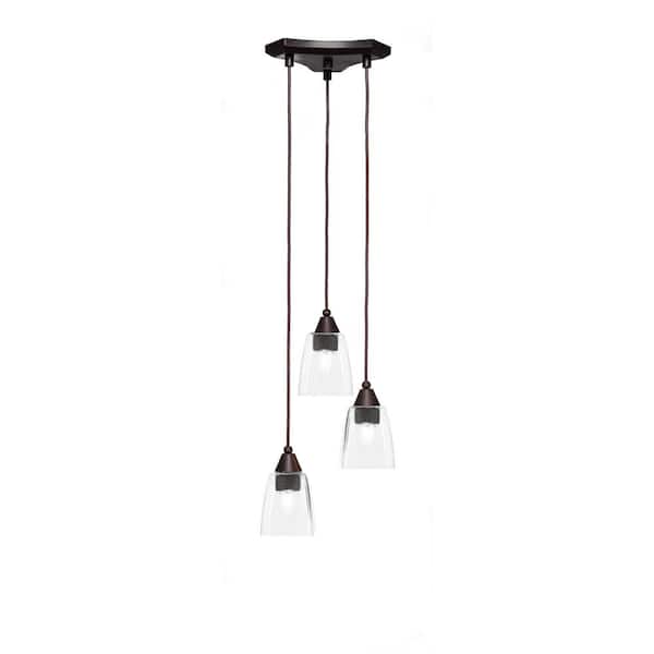 Unbranded Condor 3 Light Dark Granite, Cluster Pendant Light with 4.5 in. Square Clear Bubble Glass Shades, No bulbs included