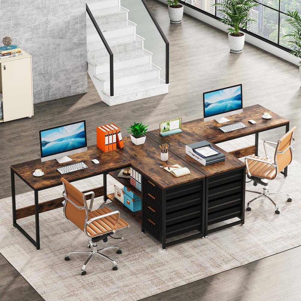 Two L-shaped executive desks arranged together in a workspace.