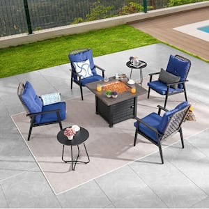 7-Piece Metal Patio Conversation Set with Blue Cushions