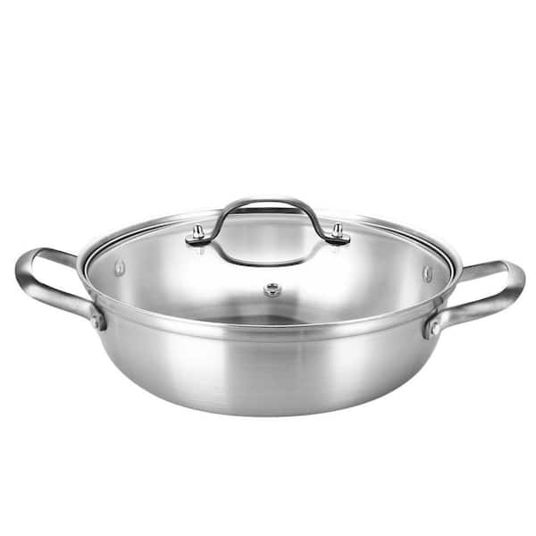 12 in. Tri-Ply Stainless Steel Sauté Pan with Lid, 4 QT Hot Pot, Induction Compatible, Oven Safe, Dishwasher Safe