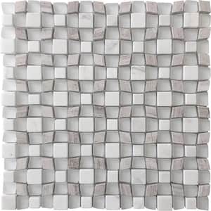 Gray and White 11.3 in. x 11.3 in. Wooden Polished Marble Mosaic Tile (4.43 sq. ft./Case)