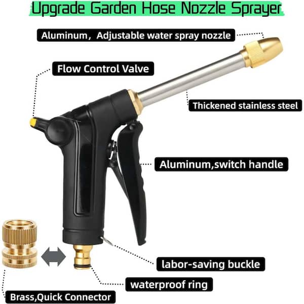 Unbranded Cordless High Pressure Adjustable Garden Hose Nozzle Sprayer with  Flow Control Valve and Brass Quick Connector OF162PH033