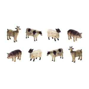 Resin Brown and White Farm Animals Figurine Set of 8