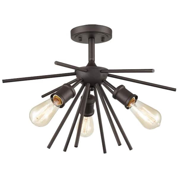 CLAXY 9.45 in. 3-Light Black Flush Mount with No Glass Shade and No Light Bulb Type Included (1-Pack)