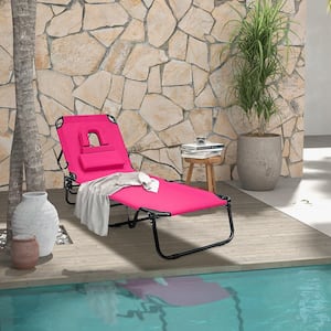 Metal Folding Beach Chair Lounge Chair with Face Hole Pillows and 5-Position Adjustable Backrest