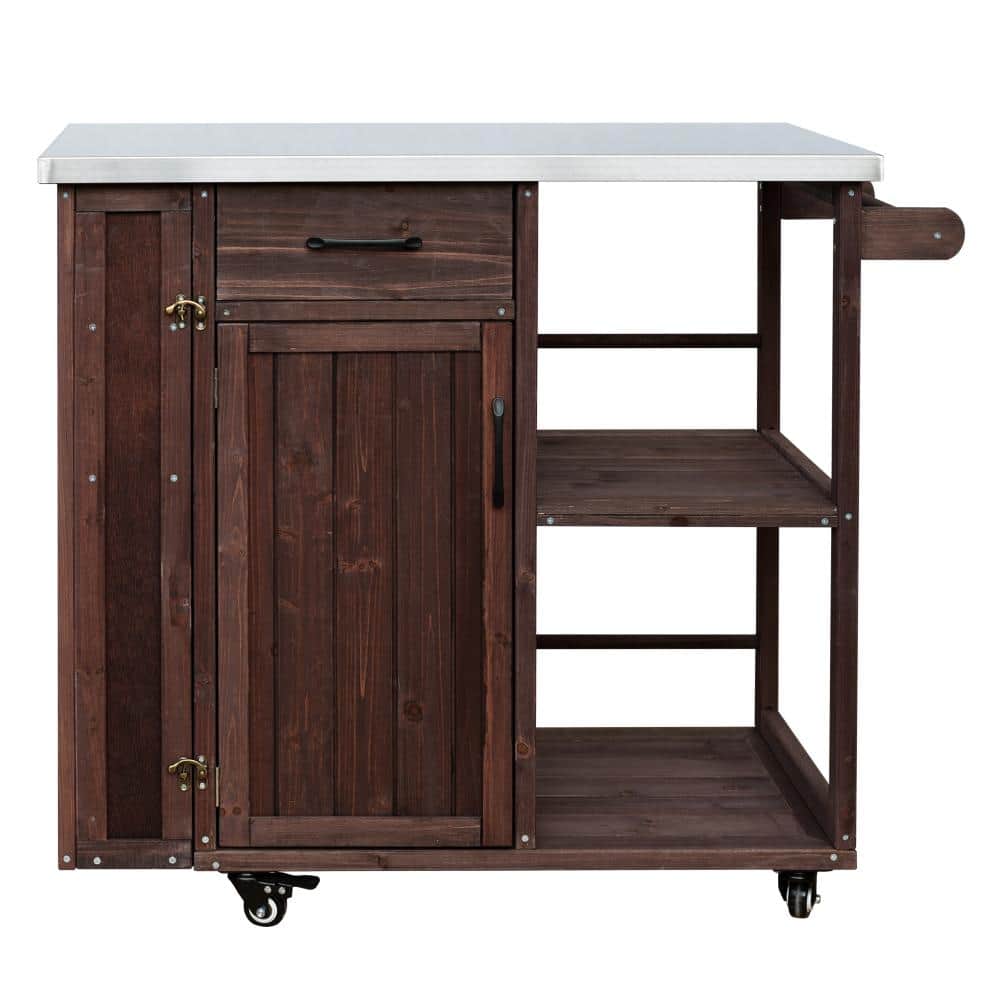 40.5 in Dark Brown Wood Outdoor Grill  Cart with Stainless Top  for Patio price history on PriceWatchPro