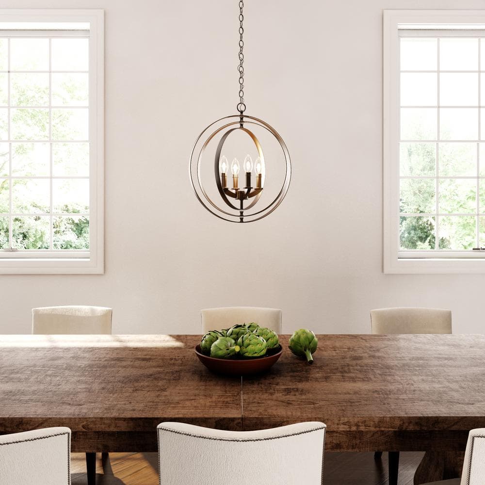Antique Bronze 4-Light Globe Foyer Pendant