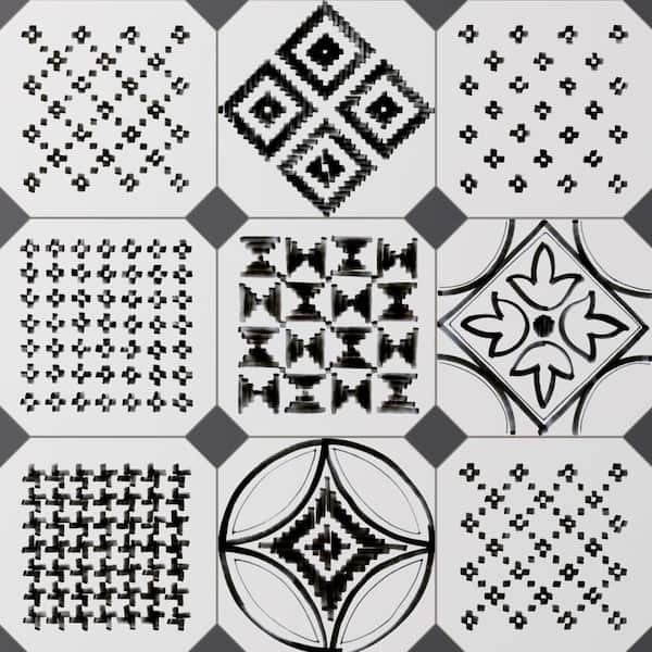 Vaudeville Octagon Sombra with Taco Antracita 8 in. x 8 in. Porcelain Floor and Wall Tile (11.25 sq. ft. /Case)