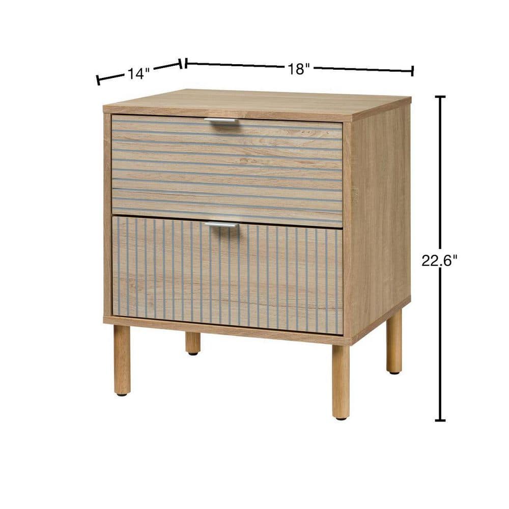 Merk Light Brown Wood 2-Drawer Nightstand