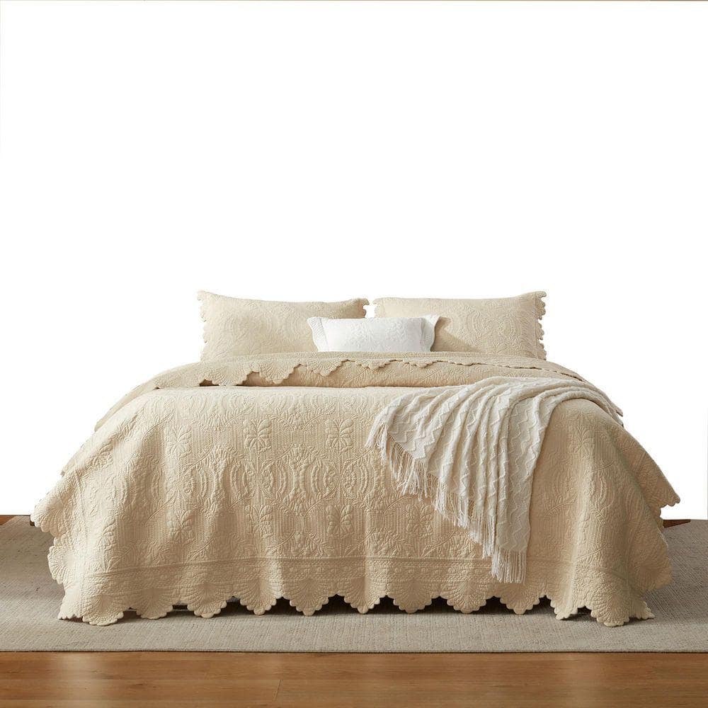 MarCielo TL140 Beige Embroidered Oversize Queen Cotton Quilt