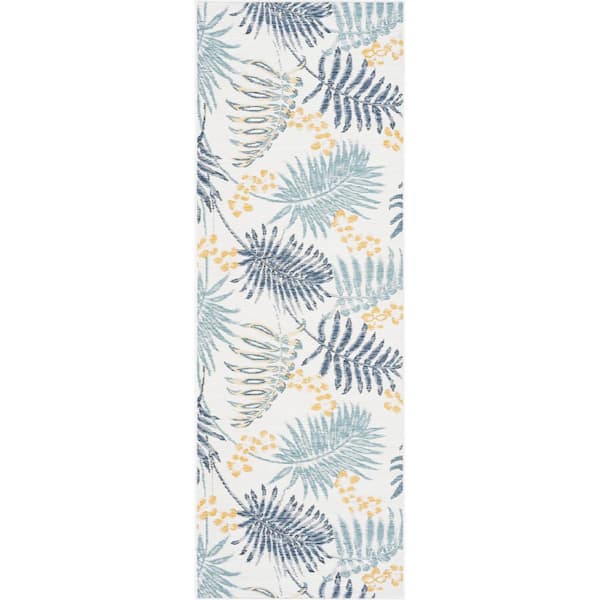 Tayse Rugs Flora Navy 2 ft. x 8 ft. Floral Indoor/Outdoor Area Rug
