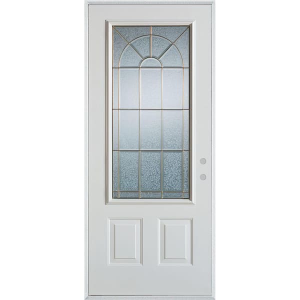 Stanley Doors 32 in. x 80 in. Geometric Brass 3/4 Lite 2-Panel Painted White Left-Hand Inswing Steel Prehung Front Door
