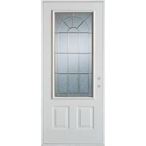 36 in. x 80 in. Geometric Brass 3/4 Lite 2-Panel Painted White Left-Hand Inswing Steel Prehung Front Door