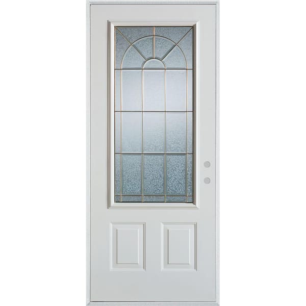 Stanley Doors 32 in. x 80 in. Geometric Zinc 3/4 Lite 2-Panel Painted White Left-Hand Inswing Steel Prehung Front Door