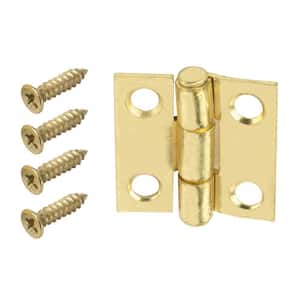 1 in. Satin Brass Non-Removable Pin Narrow Utility Hinge (2-Pack)