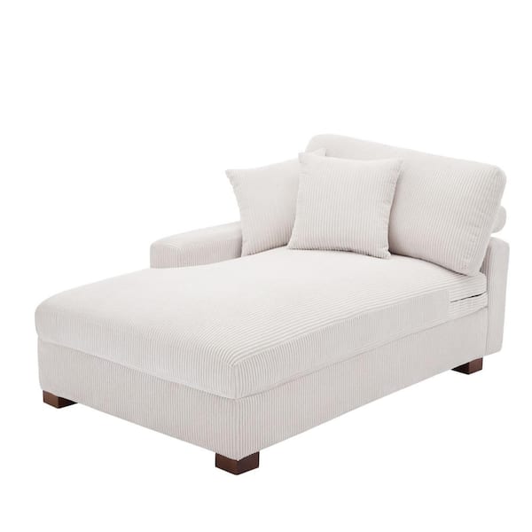 Uixe Beige Corduroy Polyester Left Arm Facing Sectional Chaise Lounge with Wood Legs(Set of 1)