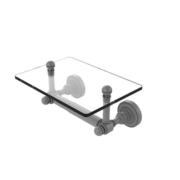 Allied Brass Dottingham Collection Wall Mounted Toilet Paper Holder in Matte Gray with Glass Shelf