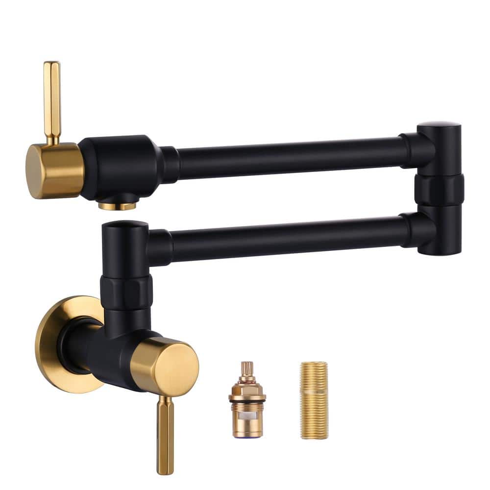 Matte Black and Gold Wall Mounted Pot Filler Faucet