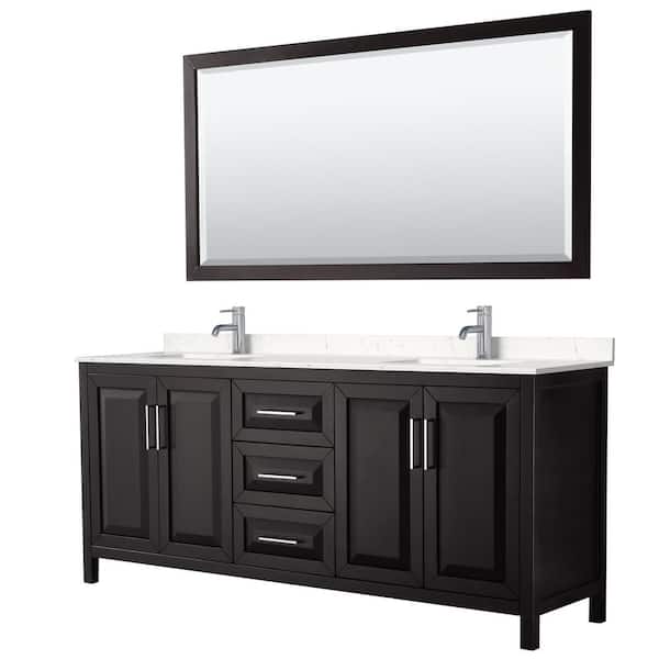 Wyndham Collection Daria 80in.x22in. Double Vanity in Dark Espresso w/ Cultured Marble Vanity Top in Light Vein Carrara w/ Basins & Mirror