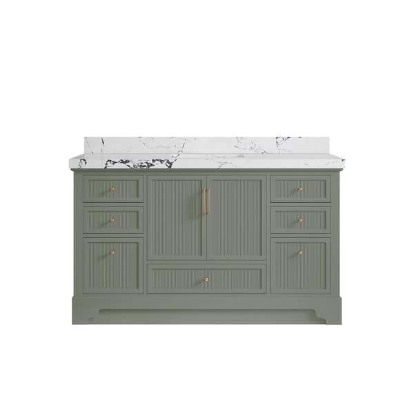 Willow Collections Alys 60 in. W x 22 in. D x 36 in. H Single Sink Bath Vanity in Evergreen with 2 in. Viola Night Quartz Top