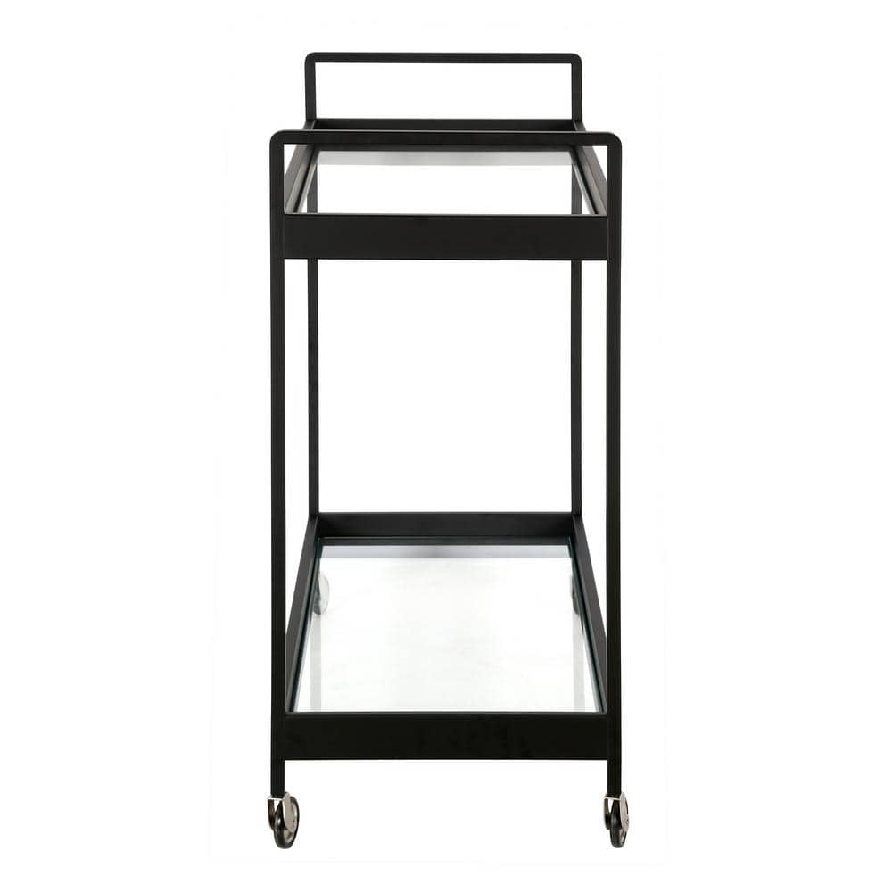 Evelyn & Zoe Contemporary Blackened Bronze Bar Cart with Tempered Glass Shelves