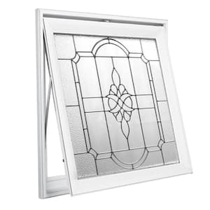 27.25 in. x 27.25 in. Decorative Glass Victorian PE Nickel Caming White Awning Vinyl Window