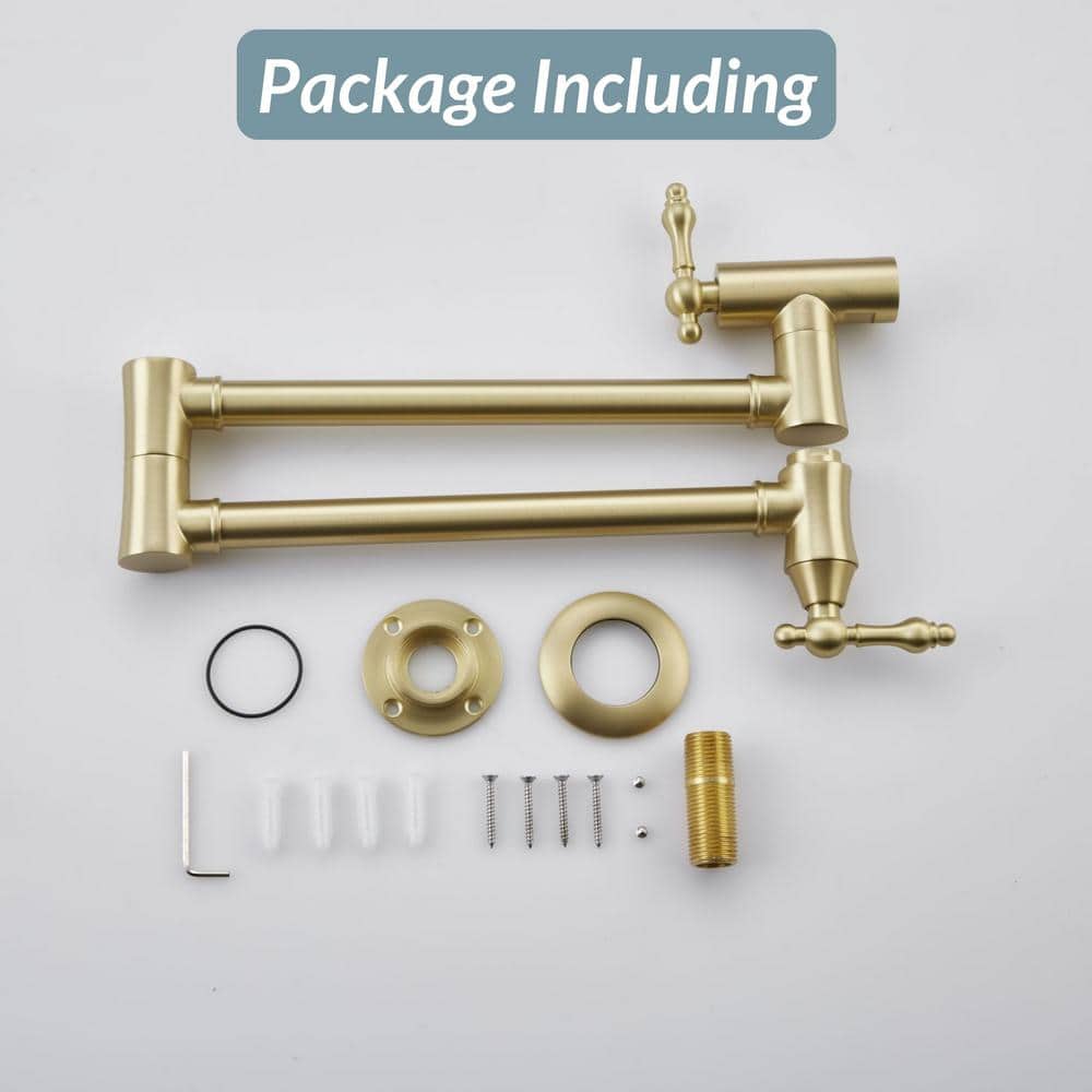 Brushed Gold Solid Brass Wall-Mounted Pot Filler Faucet