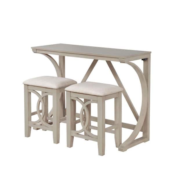 Solene 3-Piece Antique White Wood Counter Height Set with Dual-USB Ports