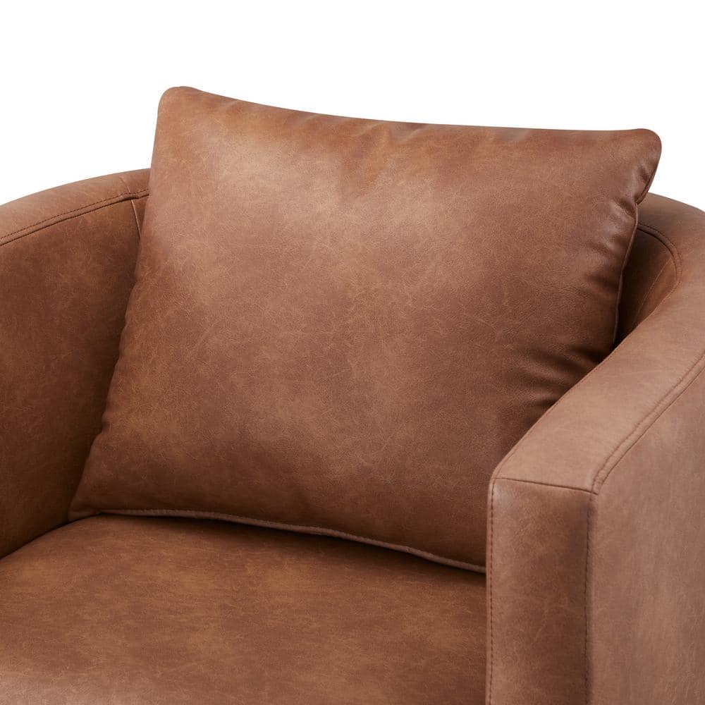 Saddle Brown Faux Leather Swivel Barrel Chair
