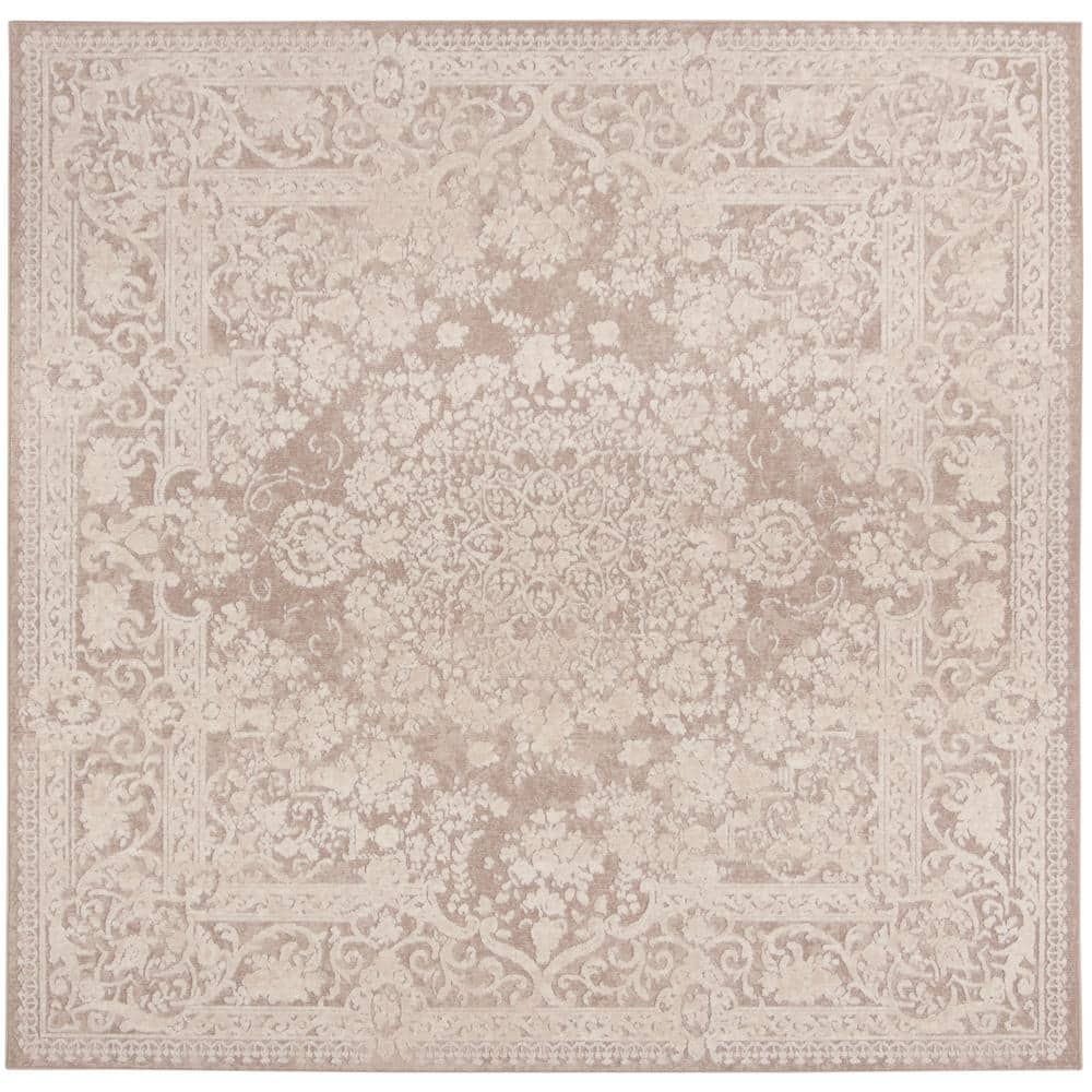 Gray 60" Square Stain-Resistant Synthetic Area Rug
