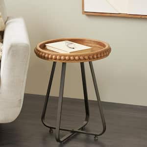 17 in. Brown Round Metal Coffee Table with Gray Base
