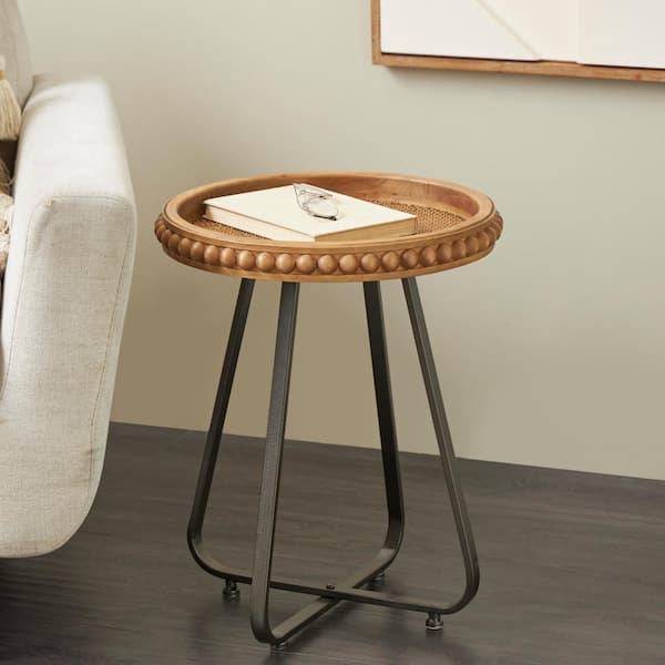 Litton Lane 17 in. Brown Round Metal Coffee Table with Gray Base