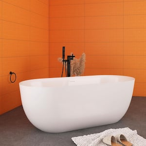 59 in. x 28 in. Freestanding Soaking Bathtub with Center Drain in White