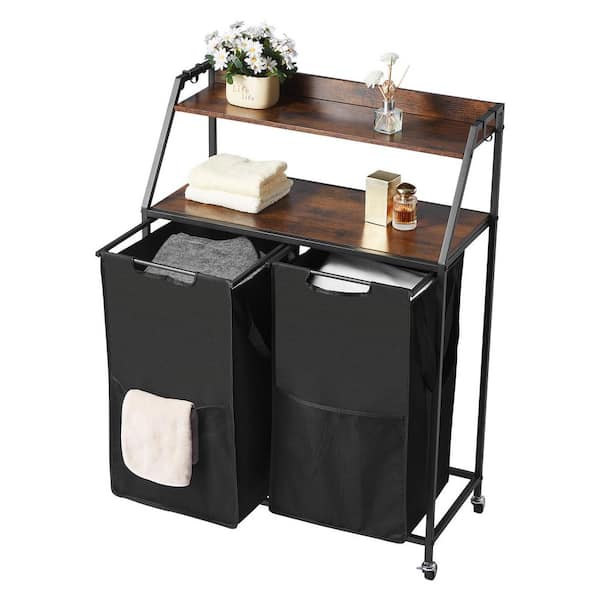 SKYSHALO Tall Laundry Hamper, 2-Tier Sorter, Metal Frame & Black