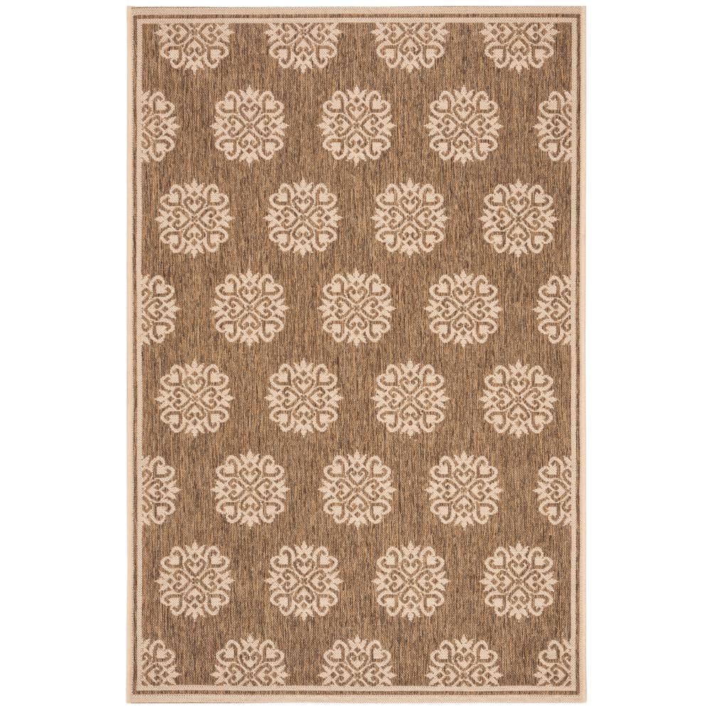 Beige and Cream Geometric 4' x 6' Indoor/Outdoor Area Rug